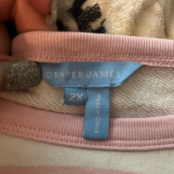 Draper James 100% Cotton Sweatshirt Pink White Stripes Oversized Comfy Leisure - Picture 4 of 9